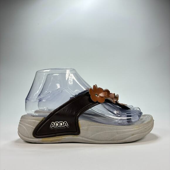 Adda Brown Grey Floral Sandal Slip On Casual Comfort Summer Shoes Youth Size 5 - Picture 1 of 9